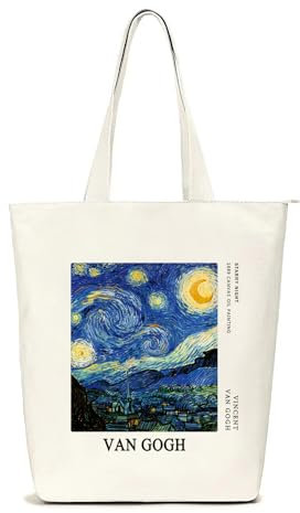 Lidxfeo Canvas Tote Bag mit Reißverschluss, Faltbar Einkaufstasche Große, Baumwolle Stofftasche Aesthetic Damen, Jutebeutel Bedruckt mit Innentaschen, für Arbeit, Einkaufen, Schule und Alltag