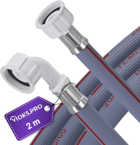 Vioks.pro Waschmaschinenschlauch Verlängerung 2,0m 25°C 3/4 Gerade/Winkel - Zulaufschlauch Waschmaschine & Wasserschläuche für Geschirrspüler Schlauchverlängerung