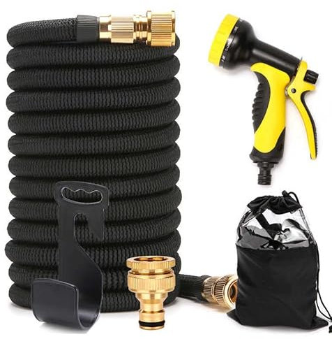 Tubo da giardino espandibile da 200 a 90 m, leggero e flessibile, con raccordi in ottone massiccio per facilitare l'irrigazione e il lavaggio