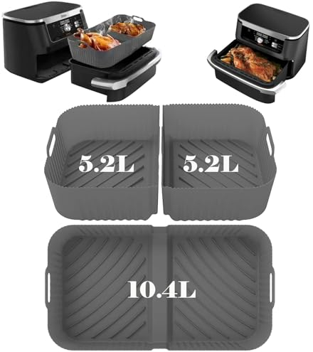 Cathpetic 1×10.4L+2×5.2L Air Fryer Silicone Liners for Ninja Foodi Flex Drawer AF500UK 10.4L,Large Capacity Ninja Af500UK Silicone Liners Grey,Ninja Flex Drawer Accessories