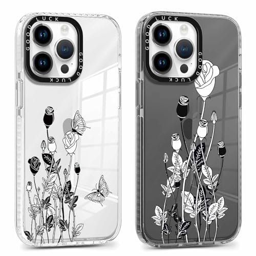 Xylota 2 Stück Handyhülle für iPhone 15 Pro Max 6,7 Hülle, Durchsichtig Weich Silikon Case Muster Aesthetic Blumen Mädchen Frauen Schutzhülle, Transparent TPU Stoßfeste Cover für iPhone 15 Pro Max,05