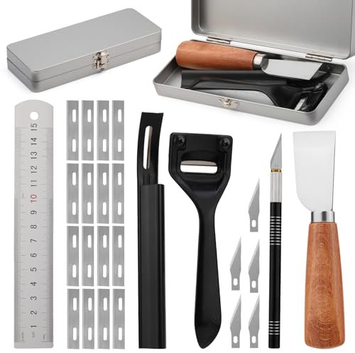 Benlay Lederschälwerkzeuge, Lederschälmesser, Leder Schäler, 5 Arten von Lederschneidewerkzeugen mit 15 auswechselbarem Schälmesser, Sicherheitsabschräger, Lederhandwerk-DIY-Werkzeugsätze
