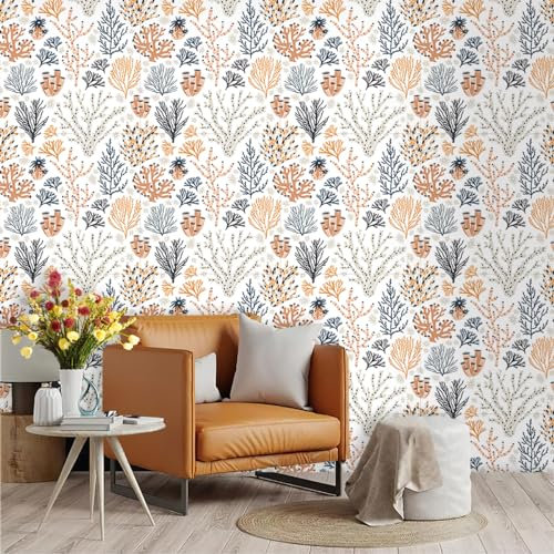 Selbstklebende Tapete Orange Coral Black Strukturtapete Wandtattoo Schlafzimmer Tapete Selbstklebend Vliestapete Wallpaper for Living Room Tapeten Langlebig Wandschutzfolie 45x600cm