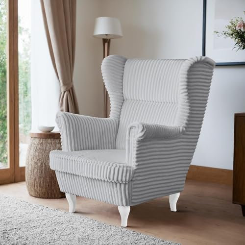 BEAUTY SOFA - Felix Sessel - Ohrensessel - Relaxsessel mit Armlehnen - Fernsehsessel - Polstersessel - für Wohnzimmer, Schlafzimmer - Sessel Wohnzimmer - Grau (Tilia 86), Beine Weiß
