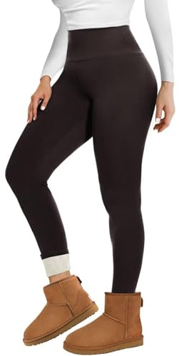 TNNZEET Fleece Lined Leggings Women UK High Waisted Thermal Pants Womens in Winter(Coffee,M)