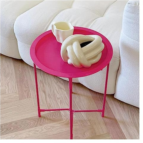 MYVVKIA Table Pliante Table Basse Plateau Pliant Table d'appoint en métal, Table d'appoint Ronde Canapé Petite Table d'appoint Pliable, Table d'appoint Ronde Plateau, Table à côt
