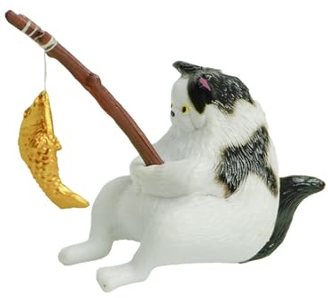 ycezw Katzen-Aquarium-Statue, kleine Katzenfiguren,Süße Fischerkatze Figur Aquarium - Kreative Tischdekoration, lustige Aquarium-Dekoration für Aquarium, Aquarium, Bücherregal, Blumentopf