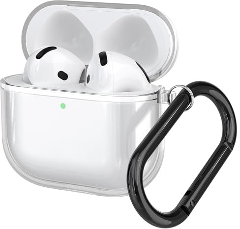 Hülle Kompatibel mit Apple AirPods 4, Transparentes Silikon Schutzhülle für AirPods 4 Gen (2024), Anti-Kratz Klarsichthülle mit Karabiner,Kopfhörer Zubehör Cases Cover für Studenten, Erwachsene