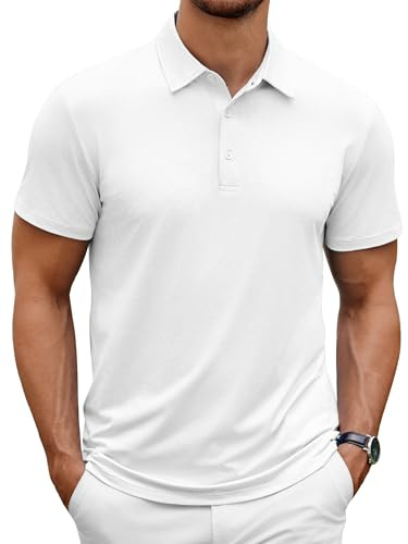 COOFANDY Men's Quick Dry Performance Golf Polo Shirt Moisture Wicking Sports Tactical T-Shirt Athletic Collared Shirt White