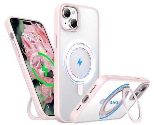 Niunisi Stand for iPhone 15 Plus Case, [Compatible with Mag Safe] 360° Rotatable Ring Holder Kickstand Military Shockproof Protective Case for iPhone 15 Plus 6.7 Inch, Pink