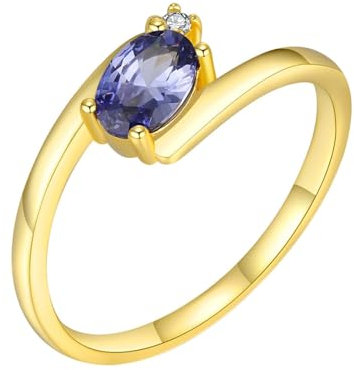 Whoiy Trauringe Gelbgold 9K Tansanit Ring, 375 Echt Gold Verlobungsring Solitär für Damen Größe 57 (18.1)