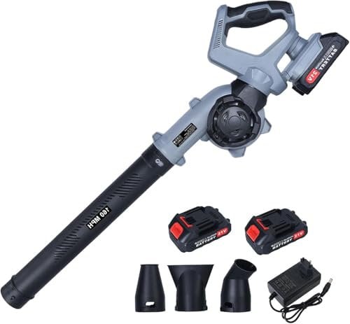 Souffleur de feuilles électrique sans fil 680 W 24 V avec 2 batteries de 1500 mAh, 5 vitesses haute puissance portable pour jardin, cour, déneigement (gris)