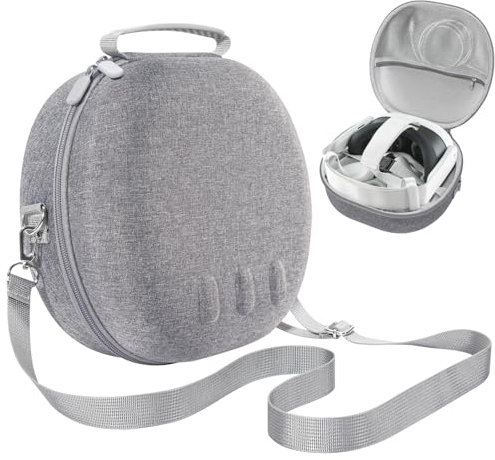 DOMIPHIE Hartschalen Tasche für Meta Quest 3 & Quest 3S - VR Headset Schutzcase mit Schultergurt, Kompatibel mit Touch-Controller und Zubehör, Grau