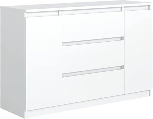 meble masztalerz Commode à 3 tiroirs 2 portes 140 cm (blanc mat, 39 x 140 x 78,2 cm)