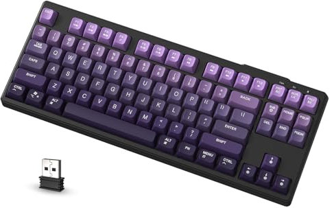 ATTACK SHARK X FREEWOLF M87 80% Wireless Gaming Keyboard, 87 Keys TKL Rainbow Backlit Mechanical Feeling SA PBT Membrane Keyboard BT/2.4Ghz Connect with 4000mAH Battery for Mac/Win - Purple Gradient