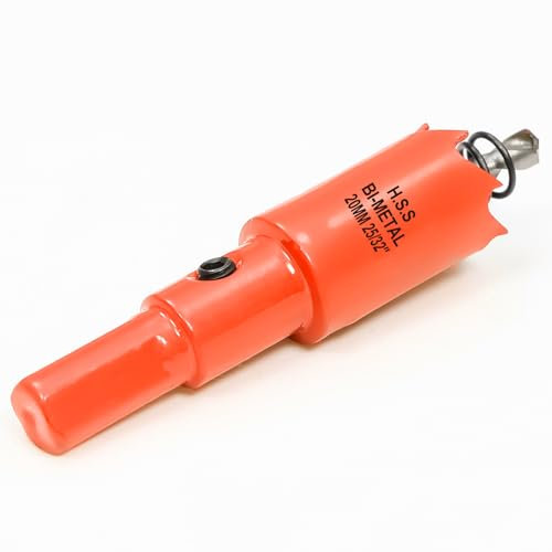 Sierra de corona de 20 mm, color naranja, acero rápido HSS M42, sierra perforadora bimetálica, fresa de agujeros con vástago hexagonal y broca con profundidad de corte de 30 mm para madera, paneles en