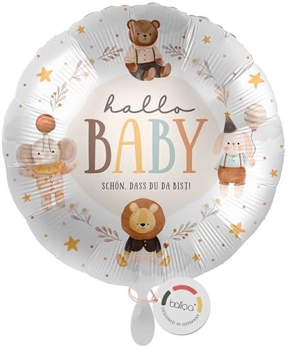 balloa Folienballon zur Geburt, Helium-Ballon für das Baby, Geschenk zur Geburt, niedliches Design mit Tieren, 33cm