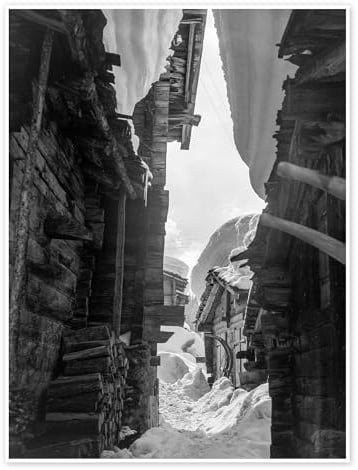 Posterlounge Traditionelle Alpine Architektur Poster | 13 x 18 cm von Vintage Ski Collection Schwarz-Weiß Wandbilder Wanddeko