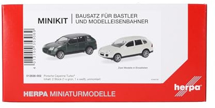 Herpa Modellbausatz MiniKits Porsche Cayenne Turbo, British Racing Green/sandweiß, Miniatur im Maßstab 1:87, Sammlerstück, Kit für Modellbau, Kunststoff