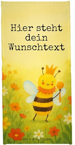 Mr. & Mrs. Panda Duschtuch mit Namen Biene König Design - Geschenk, Handtuch, Strandtuch personalisiert, Hummel, Personalisiertes Saunatuch, Badehandtuch, personalisierbar