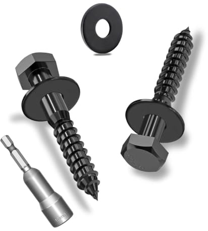 Ezitruz 15 Stück M6x35mm Sechskant Holzschrauben mit Unterlegscheiben, Sechskantschrauben Schwarz Edelstahl A2V2-DIN571, Schlüsselschraube mit Unterlegscheiben und Steckschlüssel