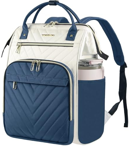 VANKEAN 17 Zoll Laptop-Rucksack für Damen und Herren,Beige-Nebelblau