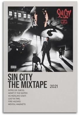 Jurywo I R I Ski Mask The Slump God Album Sin City The Mixtape Poster, Ästhetische Wandkunst, Dekor, Vintage-Leinwand, dekoratives Gemälde-Poster für Wohnzimmer, Schlafzimmer, 20 x 30 cm, ungerahmter