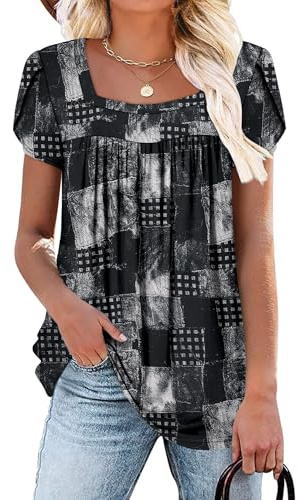 CHICZONE Womens Tunic Tops Short Sleeve Blouse for Leggings Loose Fit Summer Square Neck Shirts S-3XL