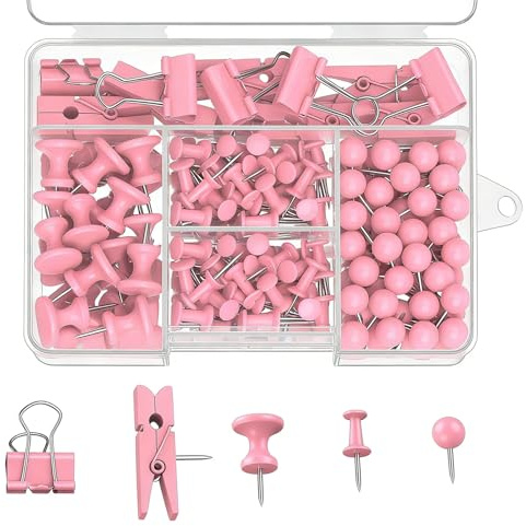 200 Pcs Pink Push Pins Thumb Tacks for Cork Bulletin Notice Board Pinboard Wall Map Reusable Drawing Pins Small Round Head Map Pins Cute Thumbtacks Hooks Set