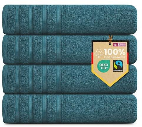 B!HOME 4er Set Premium Duschtücher [100% Baumwolle] 70x140 cm, Petrol/grün