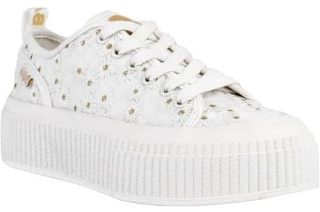 Buffalo Damen Schuhe Sneaker Schnürschuh Madison Low Bloom, Farbe:Weiß, Schuhgröße:EUR 39, Artikel:-White/Gold