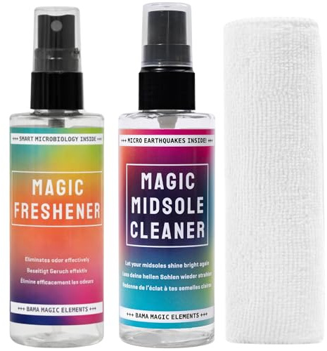 Bama Magic Set - 3-Piece Shoe Cleaning Kit with Midsole Cleaner, Freshener & Microfibre Cloth - Helps Clean & Neutralise Odours - Trainers, Boots & White Soles