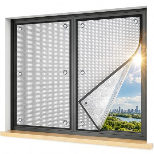 Film Isolation Thermique en Aluminium Réfléchissant pour Fenêtre, Isolant Thermique Fenetre Pare Soleil Fenetre Maison, Protection Solaire Fenetre Ventouse Pare Fenêtre, Véranda，60x100cm