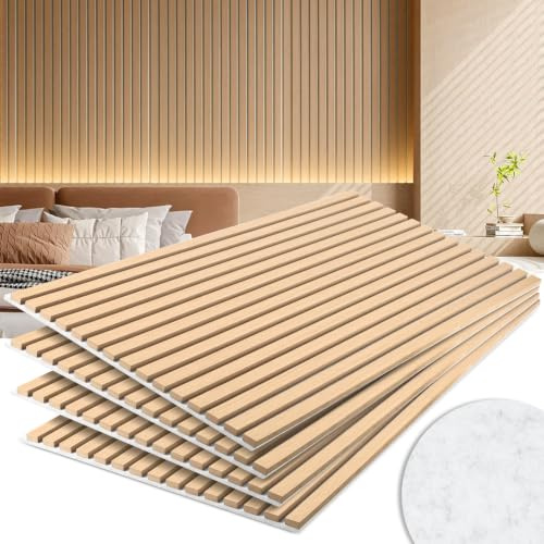 Monucep Akustikpaneele Holz 240x60 cm, 2er 120 * 60,Weißeiche/Hellgrau | 2,88 m² Wandfläche, hellgrauer Akustikfilz reduziert Echo und Nachhall, ideal für TV-Wand, Wohnzimmer, Büro und Studio