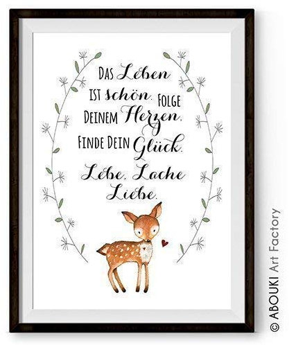 DAS LEBEN IST SCHÖN REH | ABOUKI Kunstdruck | Poster Motivation Poster Trost Poster Aufmunterung Geschenke Wandbild Plakat Spruch Positiv Bild Schilder Wanddekoration | Optional Personalisiert