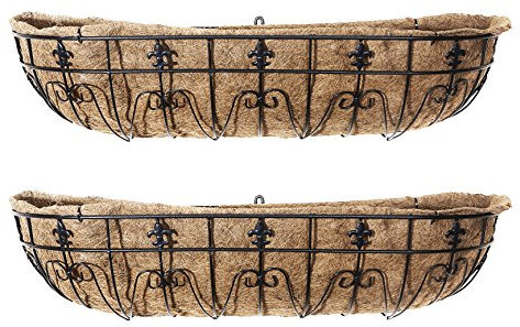 RUDDINGS WOOD Set of 2 x 36 (90cm) Fleur de lys Wall Trough Planters - Window Box - Wall Mounted Basket - Flower Containers