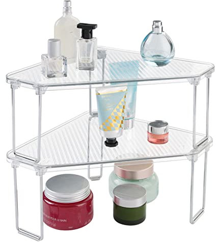 mDesign 2er-Set Badezimmer Eckregal - freistehendes Badregal für den Waschtisch - aus hochwertigem Kunststoff - mit Zwei Ebenen zur Kosmetikaufbewahrung - transparent