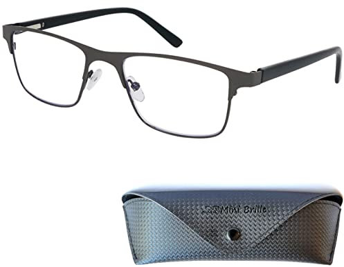 Metall Lesebrille mit rechteckigen Gläsern - mit Gratis Etui, Edelstahl Brillengestell (Graphit), Eckige Lesehilfe Herren und Damen +2.5 Dioptrien
