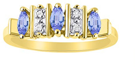 Bague marquise tanzanite et diamant en argent plaqué or jaune .925, Tanzanite