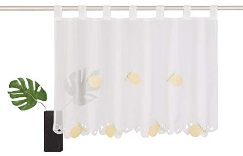 SIMPVALE Kurzgardinen für die Küche, niedlicher Stil, Volant, Obst-Stickerei, Café (120 x 45 cm, gelb)