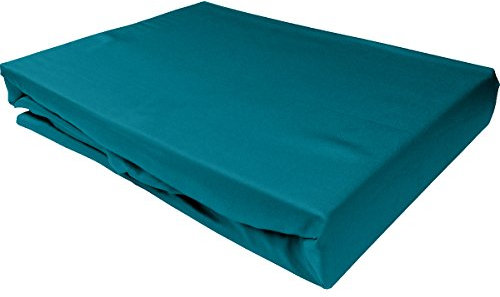 Bettwaesche-mit-Stil Mako Satin Spannbettlaken Spannlaken Spannbetttuch (200 cm x 200 cm, Matratzenhhöhe 21-30cm, Petrol Blau)