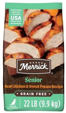 Merrick Premium Grain Free Dry Senior Dog Food, Wholesome and Natural Kibble, Real Chicken and Sweet Potato - 22.0 lb. Bag