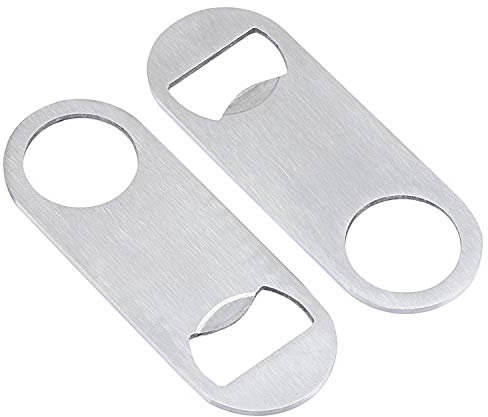 TsunNee 10 abridores de botellas de acero inoxidable planos de acero inoxidable para el hogar, pub, al aire libre, camareros, hombres, regalos de bricolaje (plateado, 8,7 x 3,2 cm)
