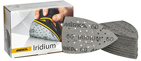Mirka Schleifdreieck Iridium 100x152mm 36-Loch Klett Korn 60 Set | Premium Schleifpapier mit 36-Loch Klett ideal für Lack Spachtel Grundierung Holz Stahl Kunststoff