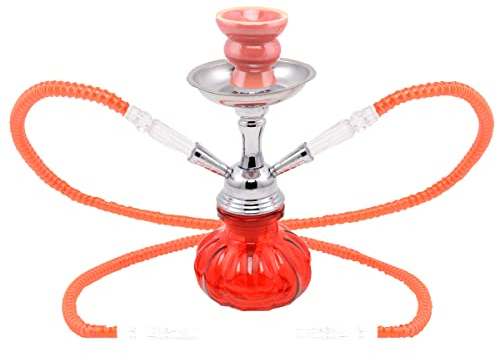 MADGROW Cachimba Bang ROJA. 25 cm. 2 mangueras. Shisha Cuerpo metálico. SÚPER Pack: 5 boquillas XXL + Pinzas con perforador.