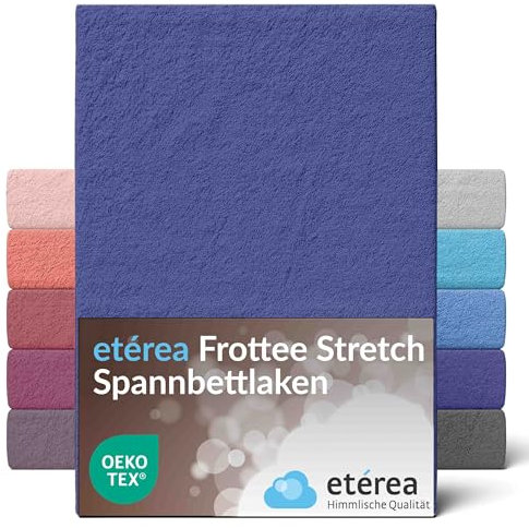 etérea Frottee Spannbettlaken 140x200-160x200 cm Marine für 15-25 cm Steghöhe 80% Baumwolle + 20% Polyester - Oekotex Spannbetttuch Bett Bezug Matratzen - Bettlaken 140x200cm - 160x200cm Blau