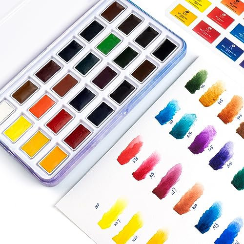 Paul Rubens Kit de peinture aquarelle - 24 couleurs solides - Boîtier en métal portable avec palette très pigmentée - Parfait pour les débutants, les amateurs et les étudiants.