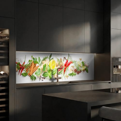 Dedeco Küchenrückwand 280x60 cm, Gemüse V2, 3mm Acrylglas – Spritzschutz Küche, Spüle & Herd, wasserfest, Glasoptik, Küchenfront, Wandverkleidung, Fliesenersatz, Fliesenspiegel