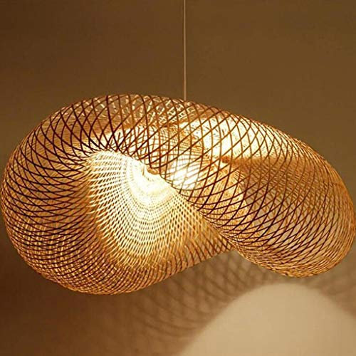 E27 Vintage Hängeleuchte Gewebte Pendellampe Hängelampe Natürlichen Bambus Rattan Handgefertigten Kronleuchter Höhenverstellbare Pendelleuchte Restaurant Schlafzimmer Wohnzimmer Café,50cm