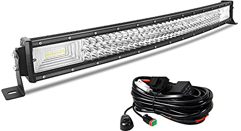 Willpower 32 Zoll LED Arbeitsscheinwerfer Bar Gebogen LED Scheinwerfer 12V 24V mit Kabelbaum Flutlicht Spotlight Combo LED Lightbar Zusatzscheinwerfer für Auto Offroad Traktor SUV UTV ATV